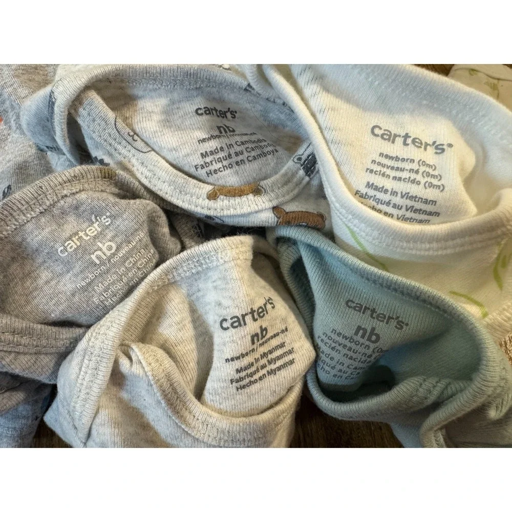 Carters Baby Newborn Short Sleeved Boys Bodysuits Shirts Romper Clothes Lot of 5